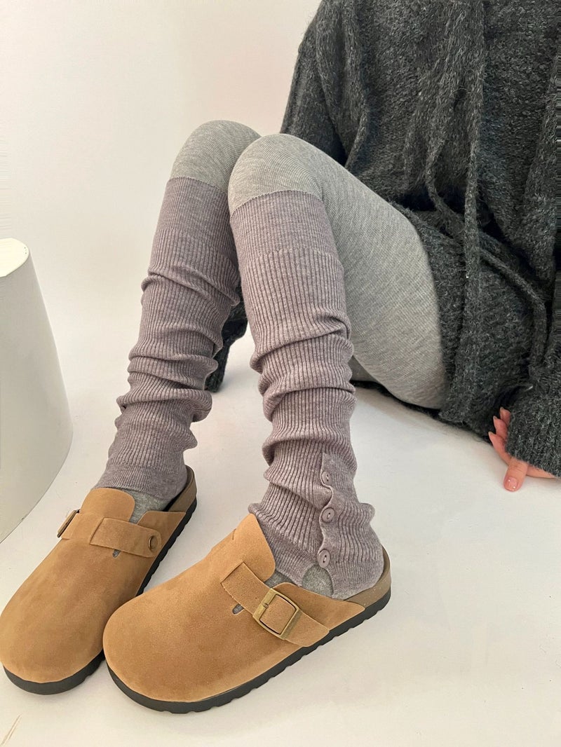 Wool Pile Leg Cover Side Buttons Lazy Socks Angora Red Vintage Y2K Girl Calf Socks Cover - Image 1